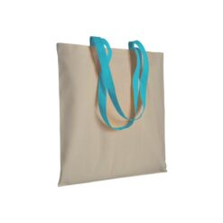 220 g/m2 natural cotton shopping bag with coloured long handles 220 g/m2 natural cotton shopping bag with coloured long handles