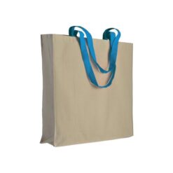 220 g/m2 natural cotton shopping bag with coloured long handles and gusset 220 g/m2 natural cotton shopping bag with coloured long handles and gusset