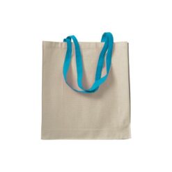 220 g/m2 natural cotton shopping bag with coloured long handles and gusset