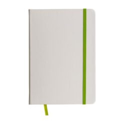 Notebook with coloured elastic, ruled sheets, satin bookmark