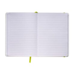 Notebook with coloured elastic, ruled sheets, satin bookmark