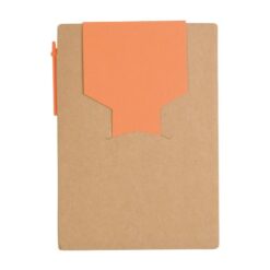 Recycled-paper notepad with cardboard pen and sticky notes Recycled-paper notepad with cardboard pen and sticky notes