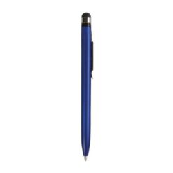 Plastic twist pen with metallic coloured barrel and touchscreen rubber tip