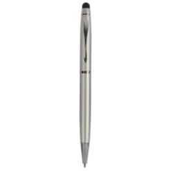 Metal coloured twist pen with matching touchscreen rubber tip Metal coloured twist pen with matching touchscreen rubber tip