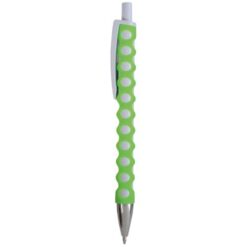 Plastic snap pen with white barrel, clip and button