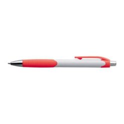 Plastic ball pen with white shaft and rubber grip