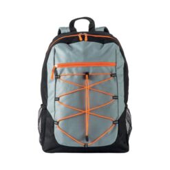 600D polyester 4-pocket backpack (two mesh side pockets). Padded straps and back