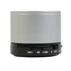 Cylindrical, metal Bluetooth V 3.0 mini speaker with microphone for loudspeaker calls