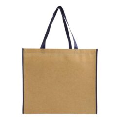 Not woven laminated shopping bag with long colored handles and gusset