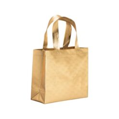 Laminated non woven thermowelded mini shopping bag, short handles and gusset