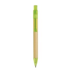 Push button ball pen with recycled carton barrel and plastic fittings Push button ball pen with recycled carton barrel and plastic fittings