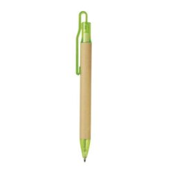 Push button ball pen with recycled carton barrel and plastic fittings
