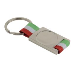 Aluminium and nylon key chain. Centre to be customised with resin logo Aluminium and nylon key chain. Centre to be customised with resin logo