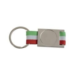 Aluminium and nylon key chain. Centre to be customised with resin logo