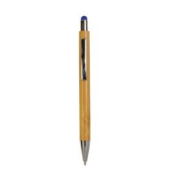 Bamboo barrel push ball pen with colored touch point and chrome tip