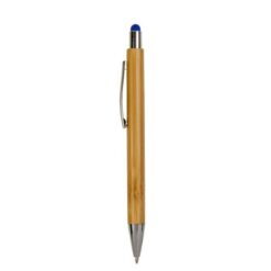 Bamboo barrel push ball pen with colored touch point and chrome tip