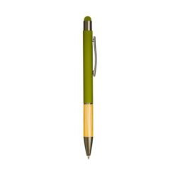 Push button aluminium ball pen with bamboo handle and color touch