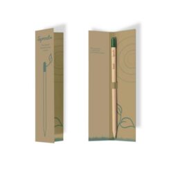 Sprout pencil case with infographic in Italian, English, and French illustrating use