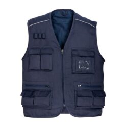 Polycotton multi-pocket vest, zipper closure, 5 front pockets