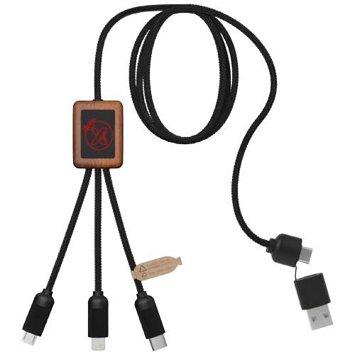 SCX.design C38 5-in-1 rPET light-up logo charging cable with squared wooden casing SCX.design C38 5-in-1 rPET light-up logo charging cable with squared wooden casing