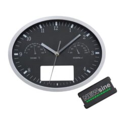 Wall clock with hygrometer, thermometer and click