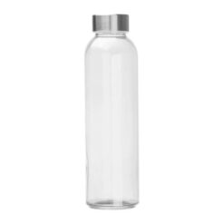 Transparent drinking bottle with grey lid