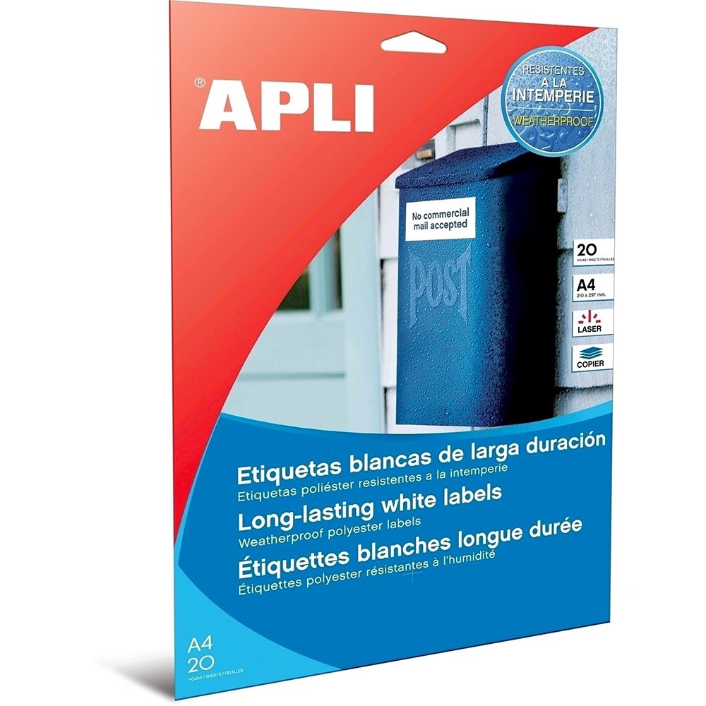 Etichete autoadezive Apli poliester, A4, 210 x 297 mm, 20 bucati, 20 coli/set Etichete autoadezive Apli poliester, A4, 210 x 297 mm, 20 bucati, 20 coli/set