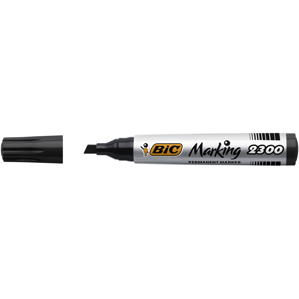 Marker permanent Bic 2300, varf tesit 3-5mm, negru Marker permanent Bic 2300, varf tesit 3-5mm, negru
