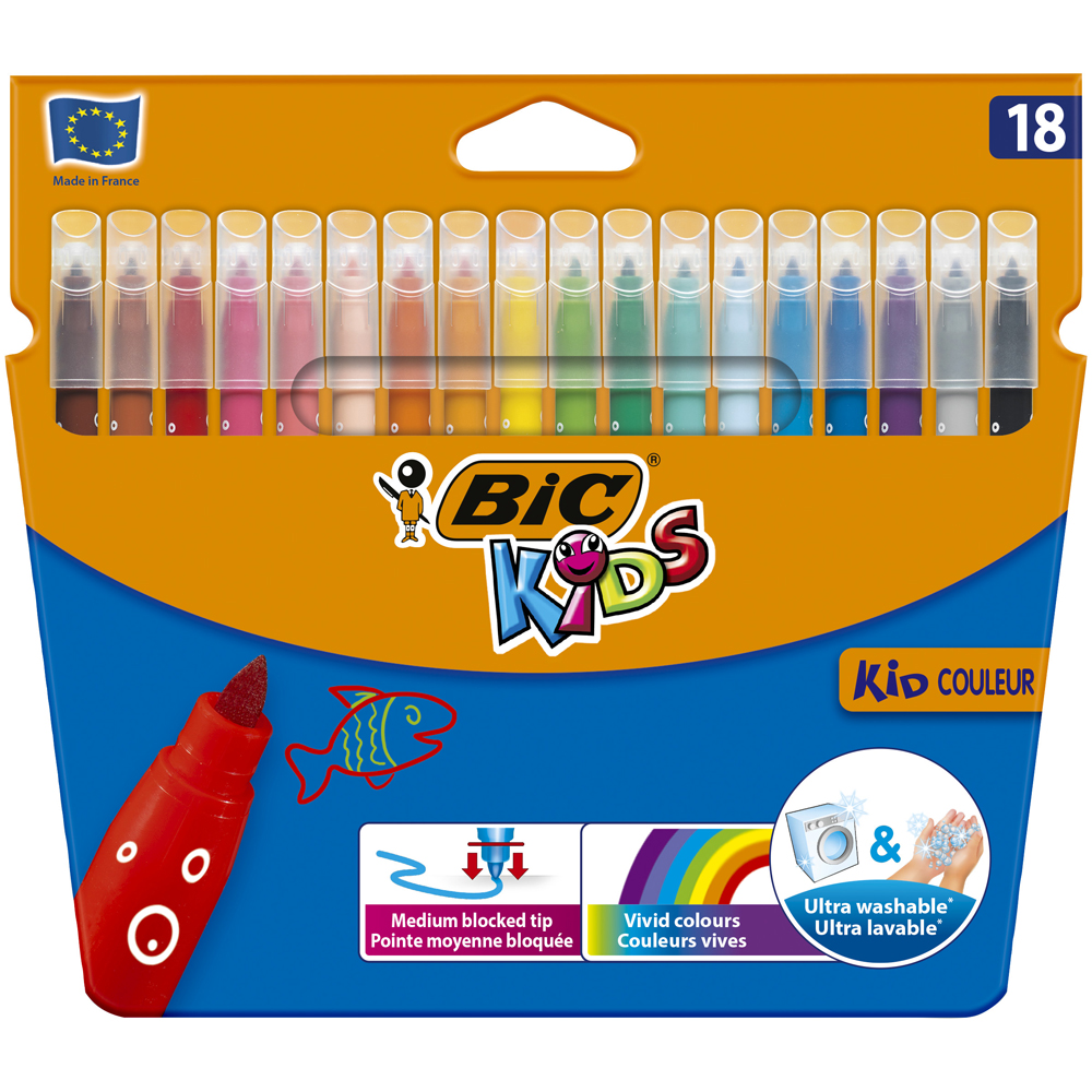 Markere lavabile Bic Kid Couleur, 18 culori/set Markere lavabile Bic Kid Couleur, 18 culori/set
