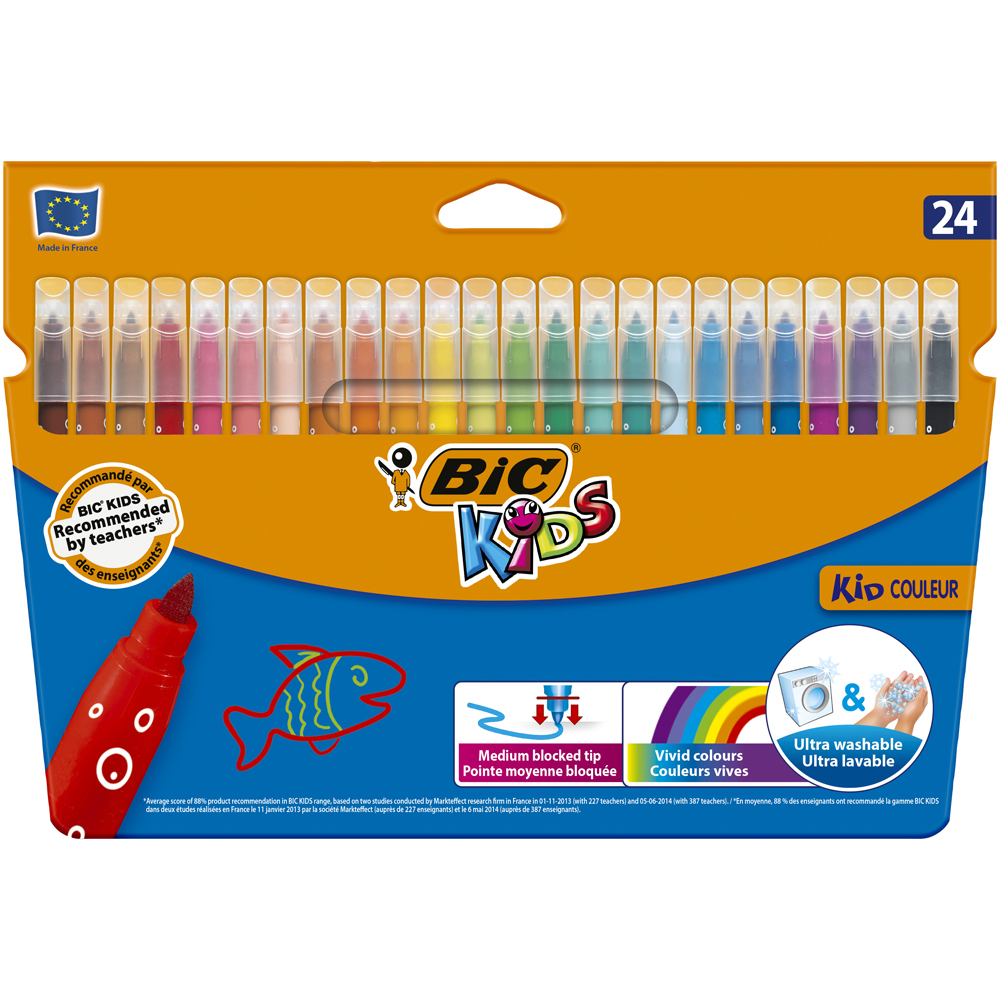 Markere lavabile Bic Kid Couleur, 24 culori/set Markere lavabile Bic Kid Couleur, 24 culori/set