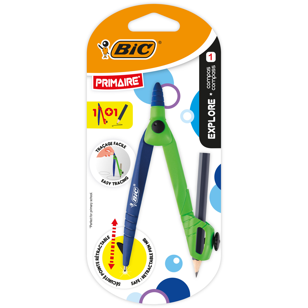 Compas Bic Explore pentru scoala primara, diverse culori, blister Compas Bic Explore pentru scoala primara, diverse culori, blister