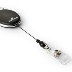 Snur retractabil Durable, pentru ecuson, 80 cm, forma ovala, sitem de prindere la curea, negru, bucata