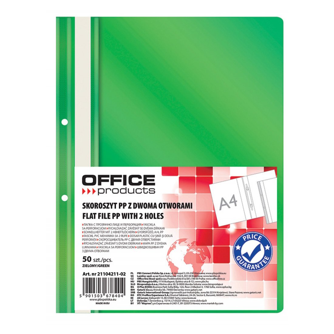 Dosar cu sina si 2 perforatii Office Products, A4, plastic, 50 bucati/set, verde Dosar cu sina si 2 perforatii Office Products, A4, plastic, 50 bucati/set, verde