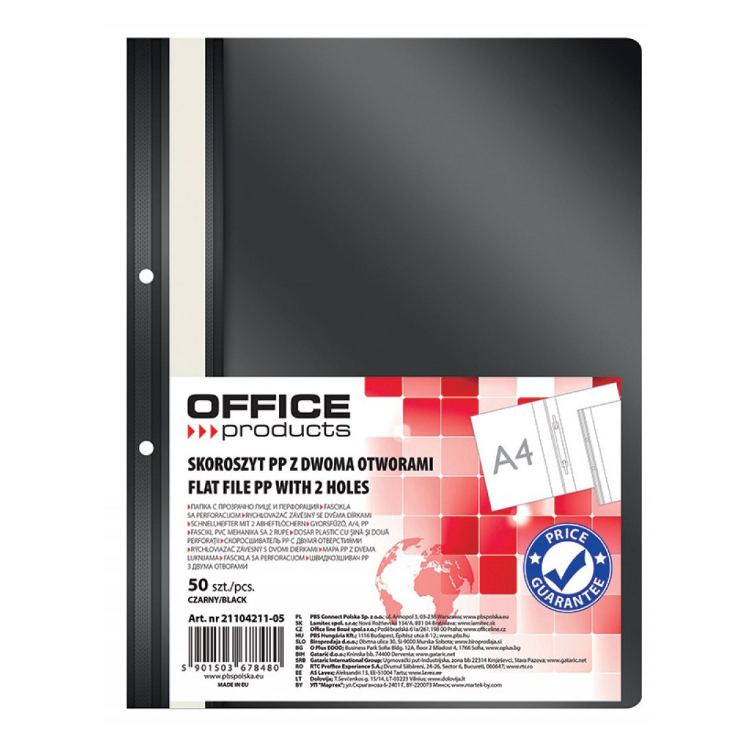 Dosar cu sina si 2 perforatii Office Products, A4, plastic, 50 bucati/set, negru Dosar cu sina si 2 perforatii Office Products, A4, plastic, 50 bucati/set, negru