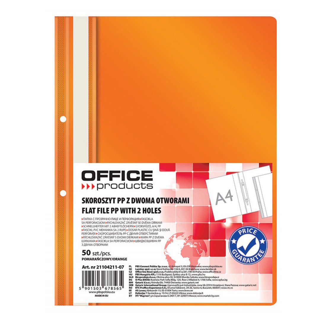 Dosar cu sina si 2 perforatii Office Products, A4, plastic, 50 bucati/set, portocaliu Dosar cu sina si 2 perforatii Office Products, A4, plastic, 50 bucati/set, portocaliu