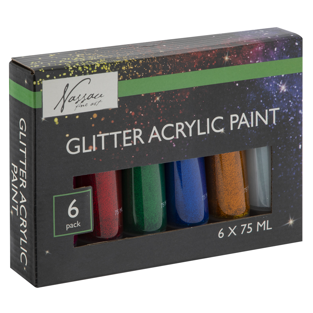 Set culori acrilice cu sclipici Creative Craft, 6 culori, 75 ml Set culori acrilice cu sclipici Creative Craft, 6 culori, 75 ml