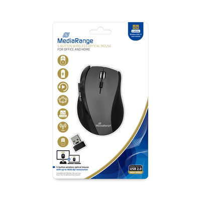 Mouse wireless MediaRange, 5 butoane optic, black/grey Mouse wireless MediaRange, 5 butoane optic, black/grey