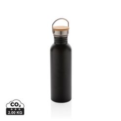 Modern stainless steel bottle with bamboo lid Modern stainless steel bottle with bamboo lid