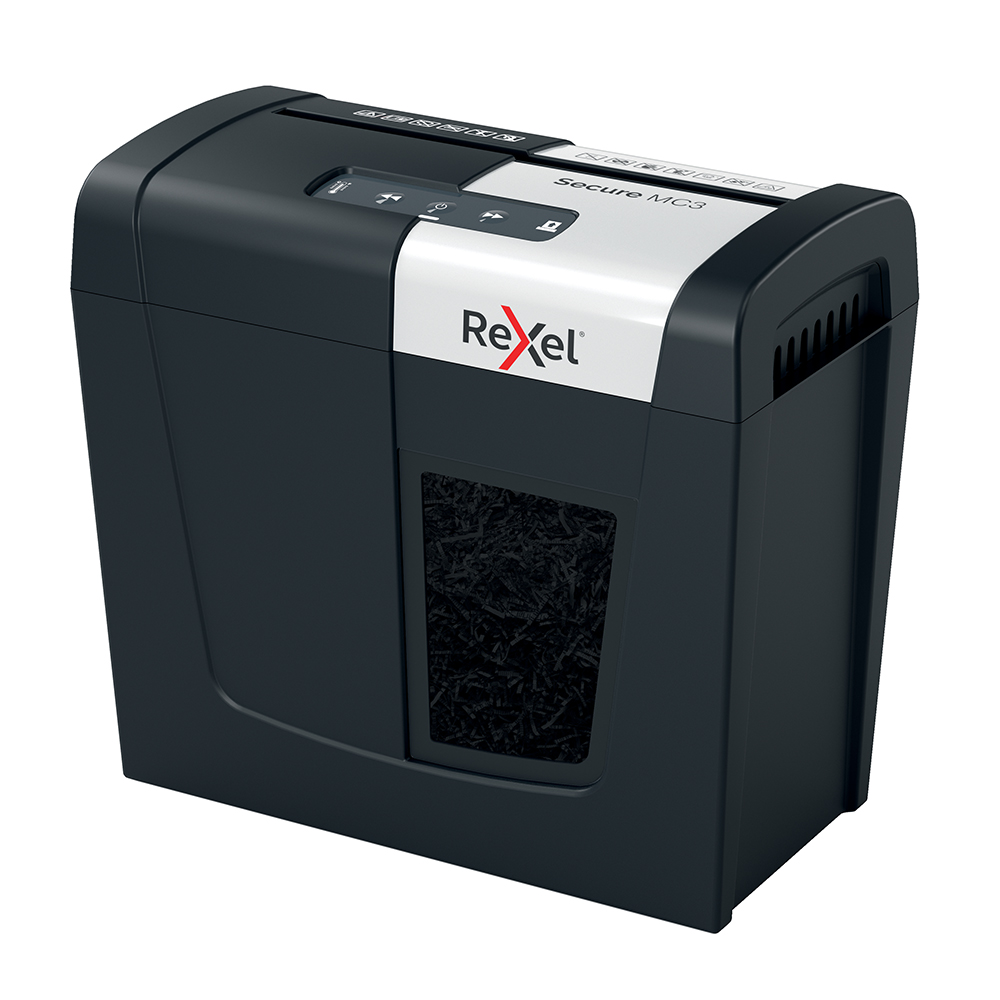 Distrugator documente manual REXEL SECURE MC3, P5, micro-cut (particule), 3 coli, 10l, negru-argintiu Distrugator documente manual REXEL SECURE MC3, P5, micro-cut (particule), 3 coli, 10l, negru-argintiu