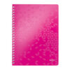 Caiet de birou Leitz WOW, PP, A4, cu spira, matematica, roz metalizat