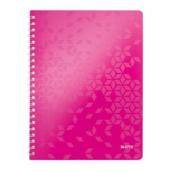 Caiet de birou Leitz WOW, PP, A4, cu spira, matematica, roz metalizat