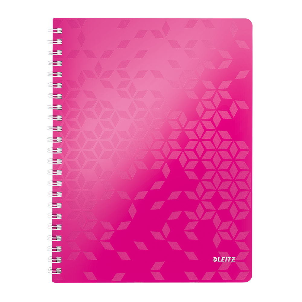 Caiet de birou Leitz WOW, PP, A4, cu spira, matematica, roz metalizat Caiet de birou Leitz WOW, PP, A4, cu spira, matematica, roz metalizat