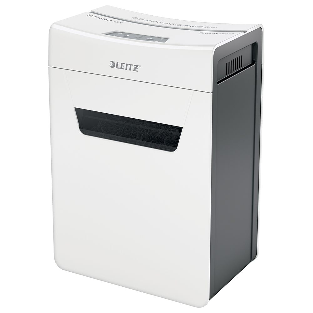 Distrugator documente manual Leitz IQ Protect 10X, P4, cross-cut (confeti), 10 coli, cos 18l, alb Distrugator documente manual Leitz IQ Protect 10X, P4, cross-cut (confeti), 10 coli, cos 18l, alb