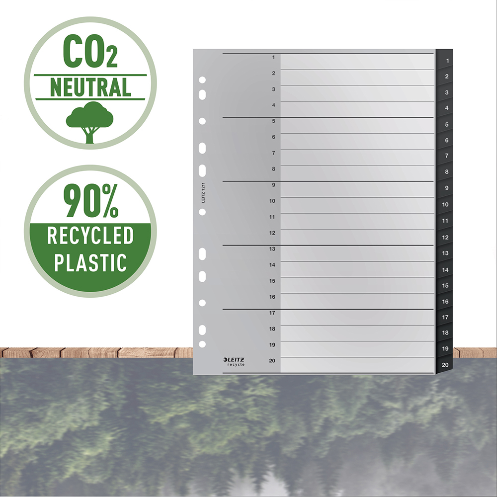 Index Leitz Recycle, PP reciclat, A4 MAXI, 1-20, negru Index Leitz Recycle, PP reciclat, A4 MAXI, 1-20, negru
