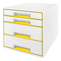 Cabinet cu sertare Leitz WOW, 4 sertare, PS, A4, cu tavita organizare, culori duale, alb-galben