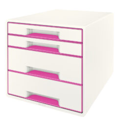 Cabinet cu sertare Leitz WOW, 4 sertare, PS, A4, cu tavita organizare, culori duale, alb-roz