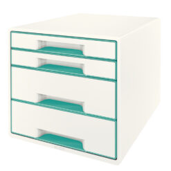 Cabinet cu sertare Leitz WOW, 4 sertare, PS, A4, cu tavita organizare, culori duale, alb-turcoaz