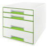 Cabinet cu sertare Leitz WOW, 4 sertare, PS, A4, cu tavita organizare, culori duale, alb-verde