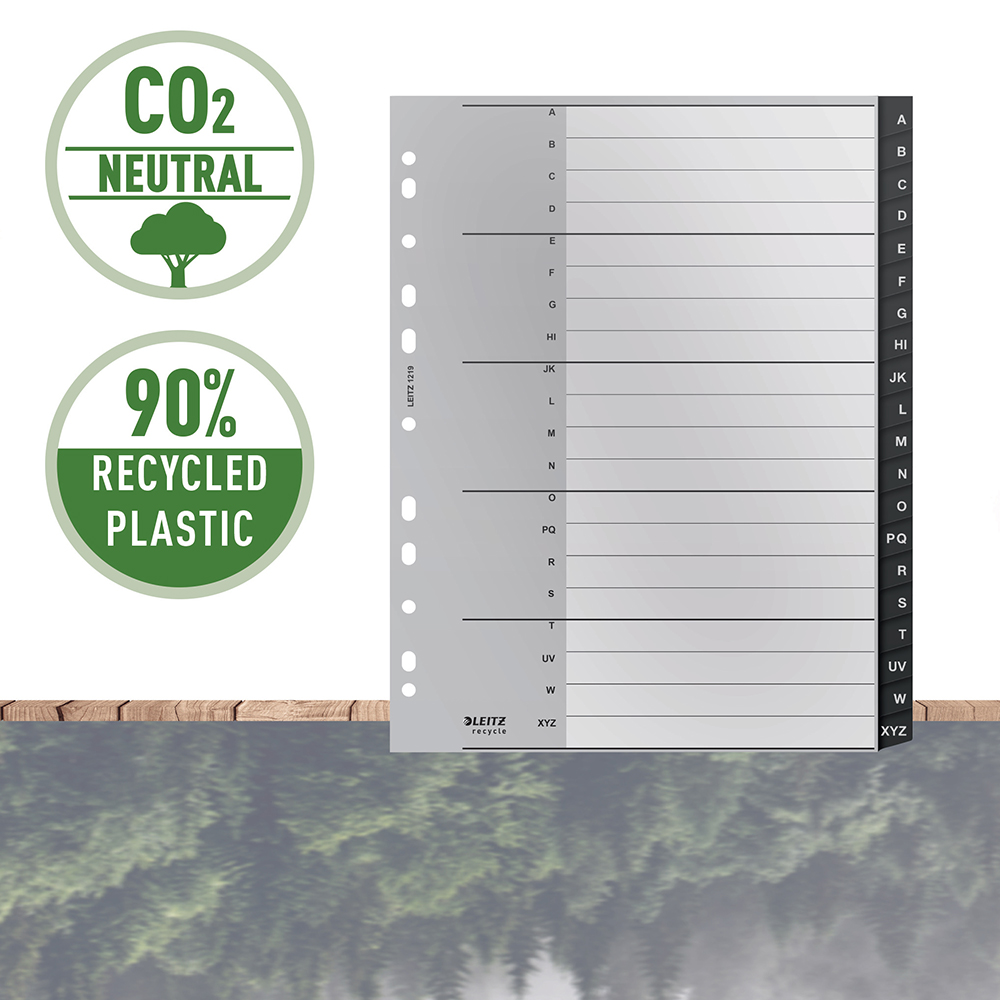 Index Leitz Recycle, PP reciclat, A4 MAXI, A-Z, negru Index Leitz Recycle, PP reciclat, A4 MAXI, A-Z, negru