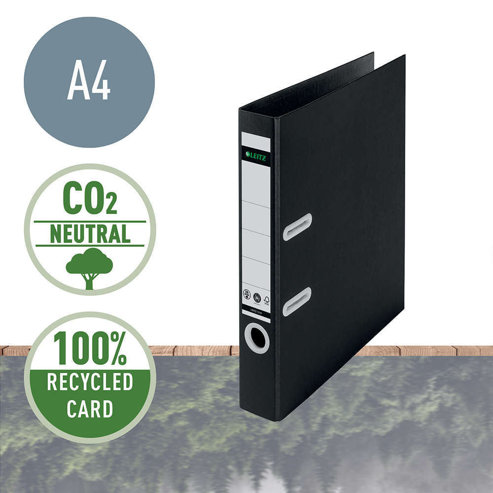 Biblioraft Leitz 180° Recycle, carton reciclat, A4, 80 mm, negru Biblioraft Leitz 180° Recycle, carton reciclat, A4, 80 mm, negru